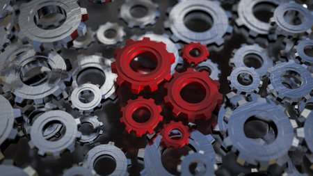 Red gear for engineering or team work concept 3d Rendering.の写真素材
