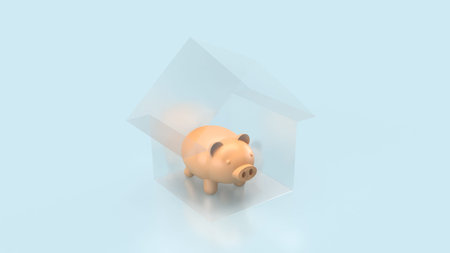 Piggy Bank in Glass House for Property concept  3d Rendering.