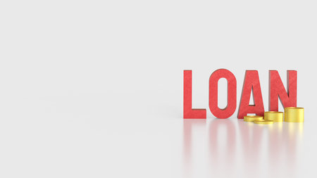 Red Loan Text and coins for Business concept 3d Rendering.