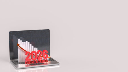 Red business trend 2026 and chart on notebook for Business concept 3d Rendering.