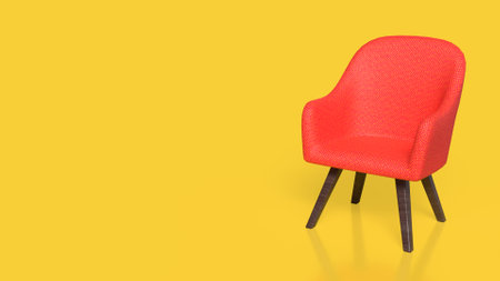 Red chair on yellow background 3d Rendering.の写真素材