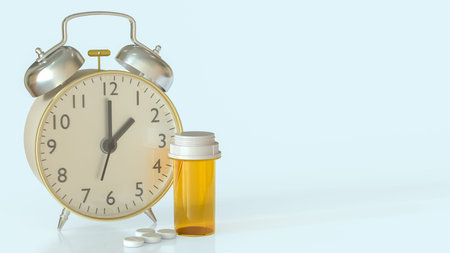 Drug and clock for medical concept 3d Rendering.