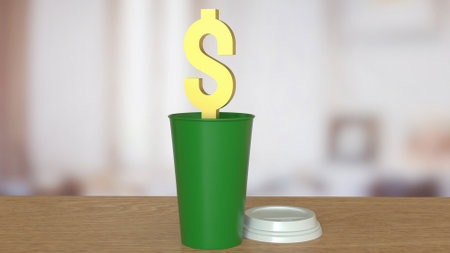 Gold Dollar symbol on coffee cup for Business concept 3d Rendering.の写真素材