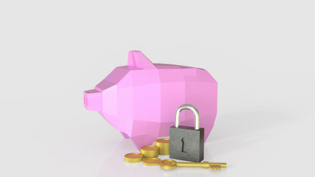Master key and Piggy Bank for earn  or Saving concept 3d Rendering.の写真素材