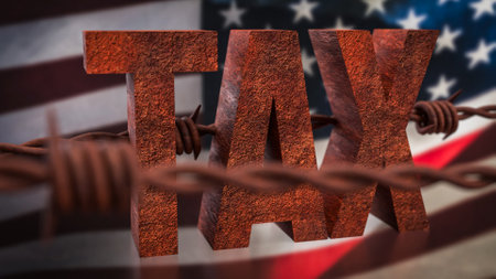 Rusty Tax on USA flag for Business concept 3d Rendering.の写真素材
