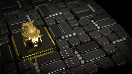 Gold Bull on mother board for Business or Technology concept 3d Rendering.の写真素材