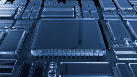 PCB Board on Black background for technology concept 3d Rendering.の写真素材