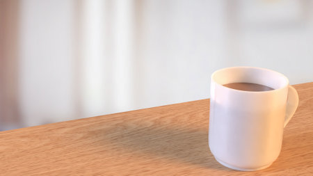 Coffee cup on wood table for hot drink concept 3d Rendering.の写真素材