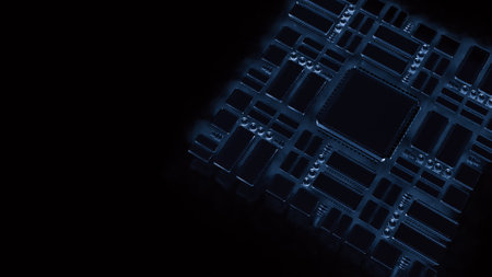 PCB Board on Black background for technology concept 3d Rendering.の写真素材