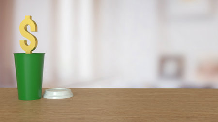 Gold Dollar symbol on coffee cup for Business concept 3d Rendering.の写真素材