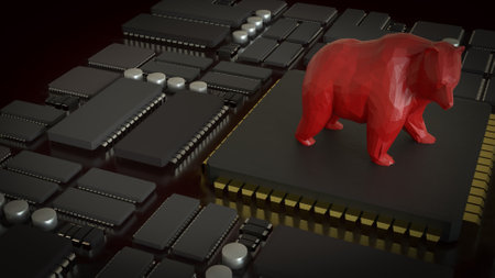 Red Bear on Mother Board for Business concept 3d Rendering.の写真素材