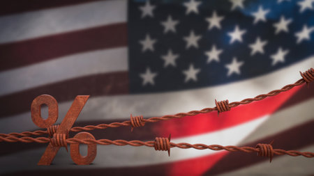 Rusty barbed wire on USA flag for Business concept 3d Rendering.の写真素材