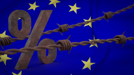 Rusty  barbed wire on EU flag for Business concept 3d Rendering.の写真素材