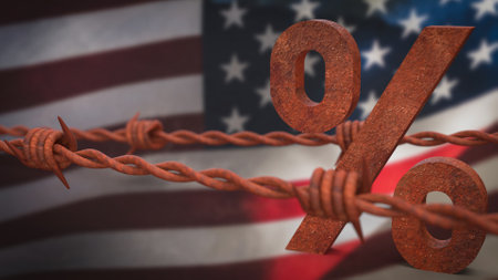 Rusty  barbed wire on USA flag for Business concept 3d Rendering.の写真素材