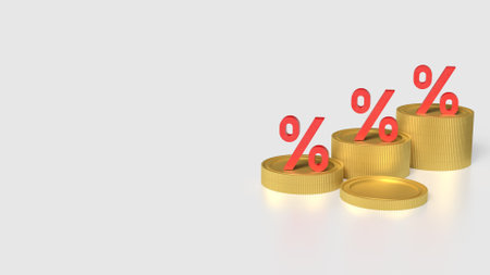 Gold coins and percent on white background 3d Rendering.の写真素材