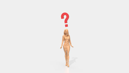 Woman and question mark on white background 3d rendering.の写真素材