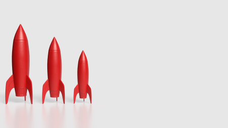 Red rocket on white Background 3d Rendering.の写真素材