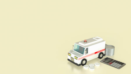 Ambulance truck and coins for Health or hospital concept 3d Rendering.の写真素材