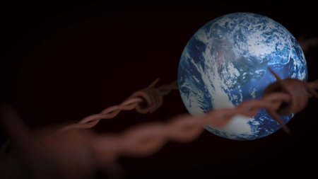 World and barbed wireÂ for war or crisis concept 3d Rendering.の写真素材
