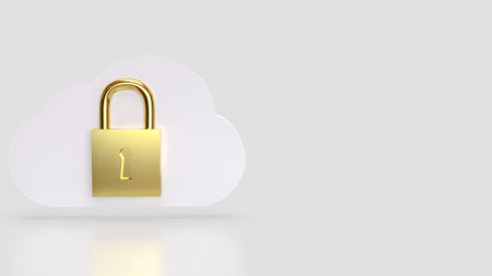 White cloud and Gold lock for Technology Security concept 3d Rendering.の写真素材