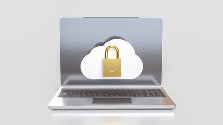 White cloud and Gold lock for Technology Security concept 3d Rendering.
