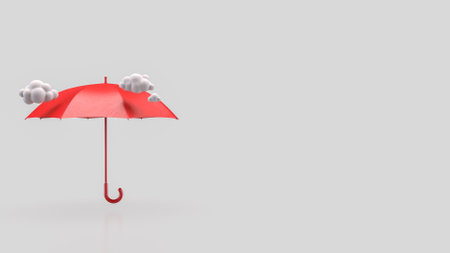 Red umbrella on white Background  for rainy concept 3d Rendering.の写真素材