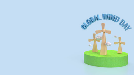 Windmill and cloud for global wind day concept 3d Rendering.