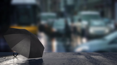 Black umbrella for rainy concept 3d Rendering.の写真素材