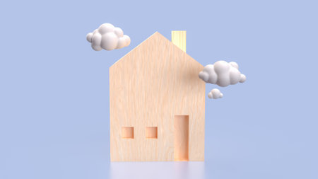 Wood House and cloud for property concept 3d Rendering.の写真素材
