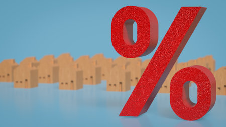 Red Percent and wood house for Property concept 3d Rendering.の写真素材