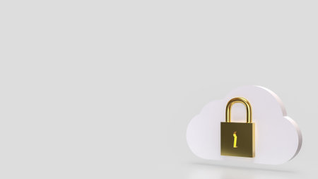 White cloud and Gold lock for Technology Security concept 3d Rendering.の写真素材