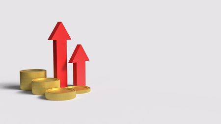 Red Arrow Up and gold coins for Business concept 3d Rendering.