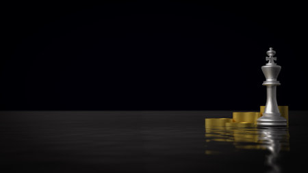 king and coins on Black water for Business concept 3d Rendering.の写真素材