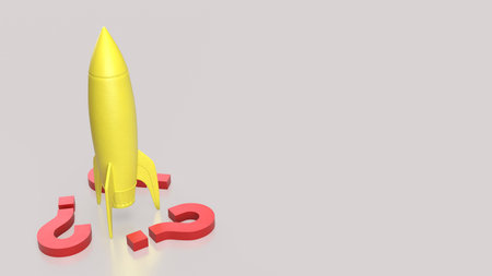 Yellow rocket and red Question mark for startup concept 3d Rendering.