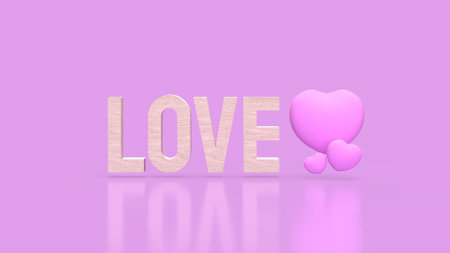 Love wood text and Pink Heart for  romance concept 3d Rendering.の写真素材