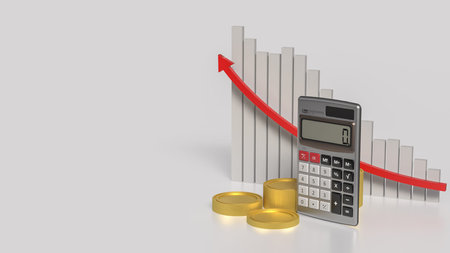 Calculator and coins for business concept 3d Rendering.