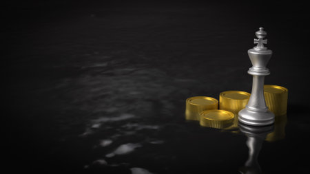 king and coins on Black water for Business concept 3d Rendering.の写真素材