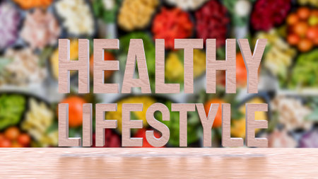 Healthy lifestyle on wood table image 3d Rendering.の写真素材