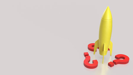 Yellow rocket and red Question mark for startup concept 3d Rendering.