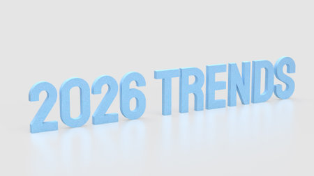 Blue text 2026 trends on white background 3d rendering.の写真素材