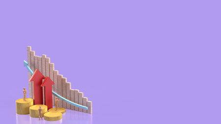 Arrow gold coins and chart for Business concept 3d rendering.の写真素材