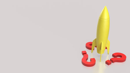 Yellow rocket and red Question mark for startup concept 3d Rendering.の写真素材