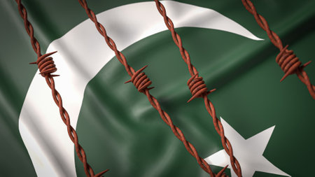 Pakistan flag and Barbed wire image 3d Rendering.の写真素材