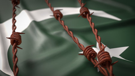 Pakistan flag and Barbed wire image 3d Rendering.の写真素材