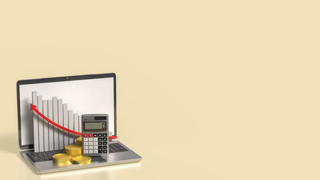 Calculator and coins for business concept 3d Rendering.