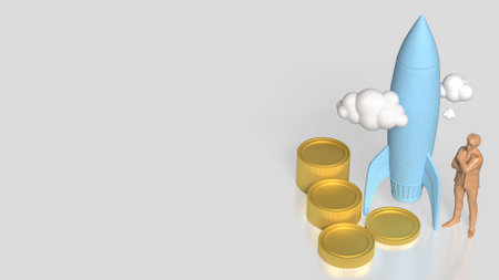 Rocket and coins for Startup concept 3d Rendering.の写真素材
