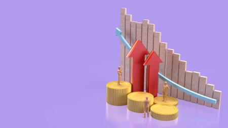 Arrow gold coins and chart for Business concept 3d rendering.の写真素材