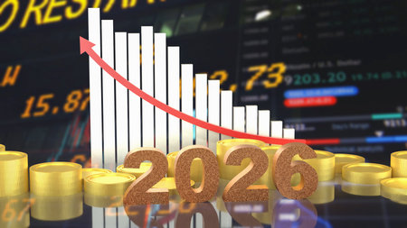 2026 Gold and coins for business concept 3d Rendering.
