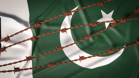 Pakistan flag and Barbed wire image 3d Rendering.の写真素材