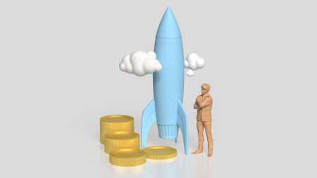 Rocket and coins for Startup concept 3d Rendering.の写真素材